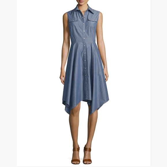 Neiman Marcus Dresses & Skirts - Chetta B Chambray Handkerchief Denim Maxi Dress